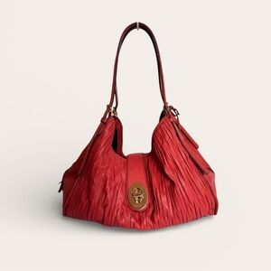 Coach Red Leather Pleated Shoulder Bag